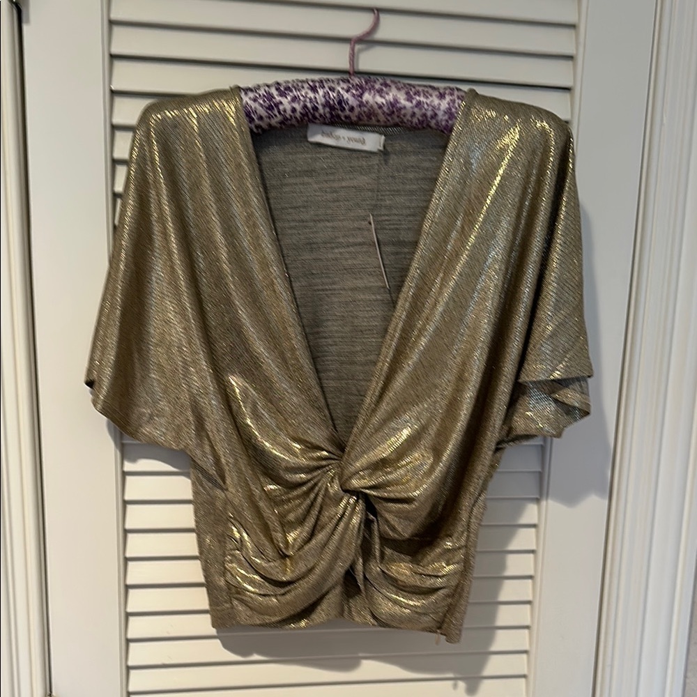 Anthropologie Bishop + Young Gold Metallic Blouse L